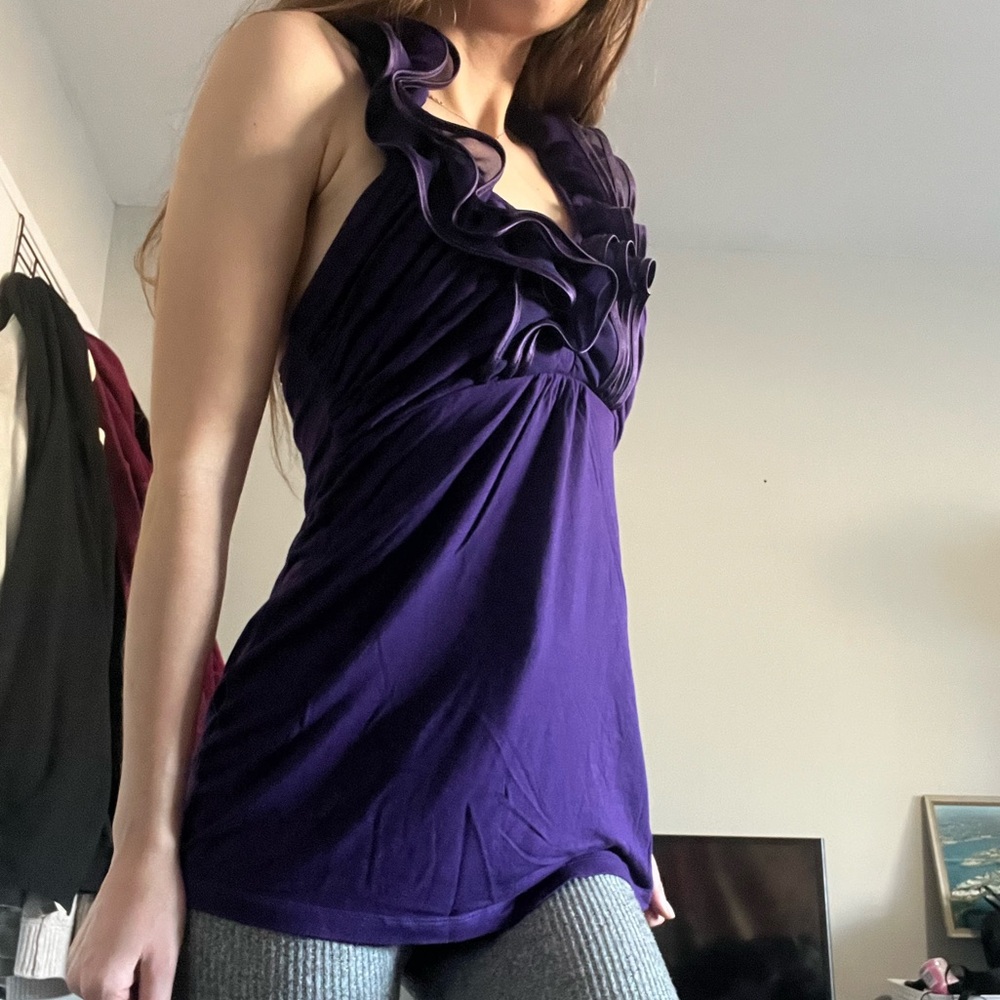 Purple Ruffled Halter y2k Top - Picture 2 of 6